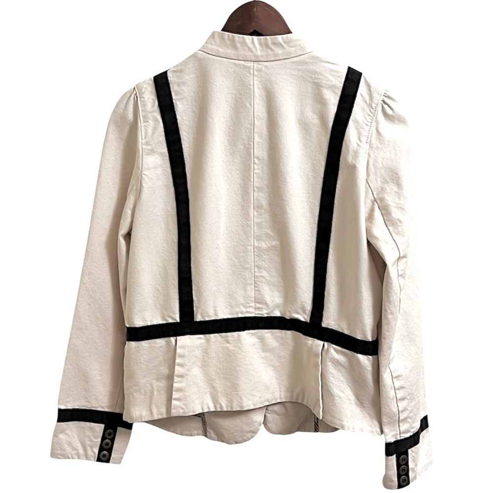 Ann Taylor Loft Cream / Black Blazer 100% Cotton Single Button Preppy Office 12P - Picture 2 of 8